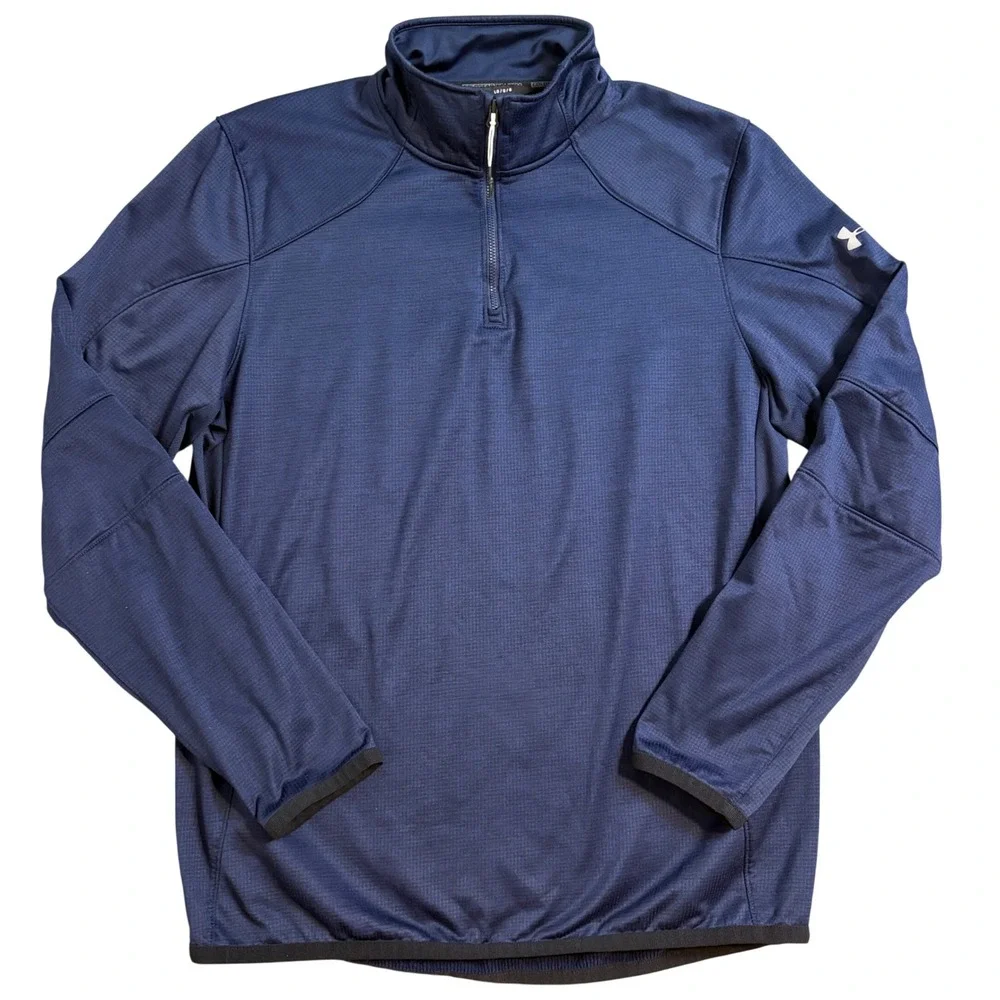 Under Armour ColdGear Reactor Mens Large Navy Blue 1/4 Zip Fitted Pullover Top